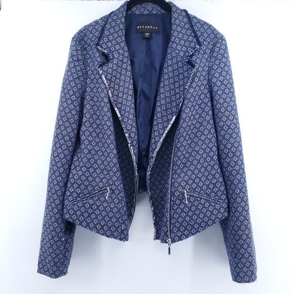 Metaphor Assymetrical Zip Up Raw Hemline 2 Zipper Front Pockets Lining Ripped| L - Picture 2 of 14